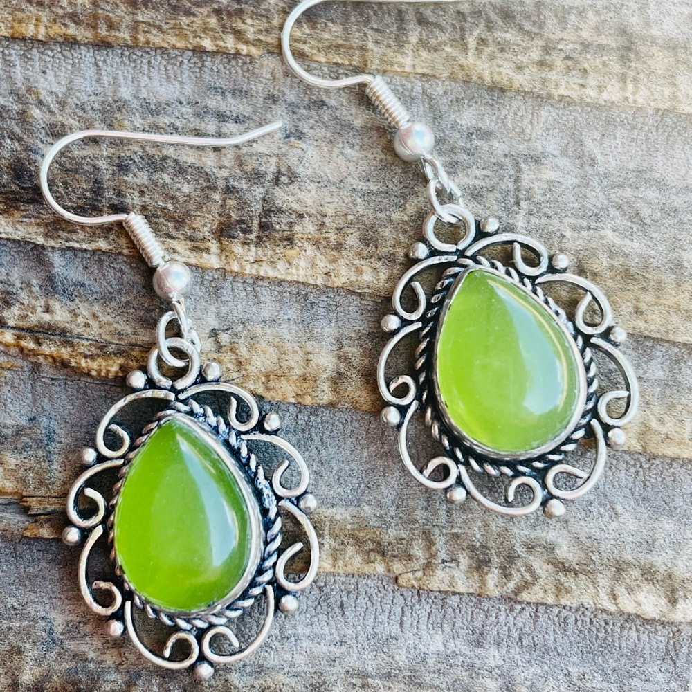 Silver and Lime Green Boho Earrings, NWOT - Picture 10 of 15